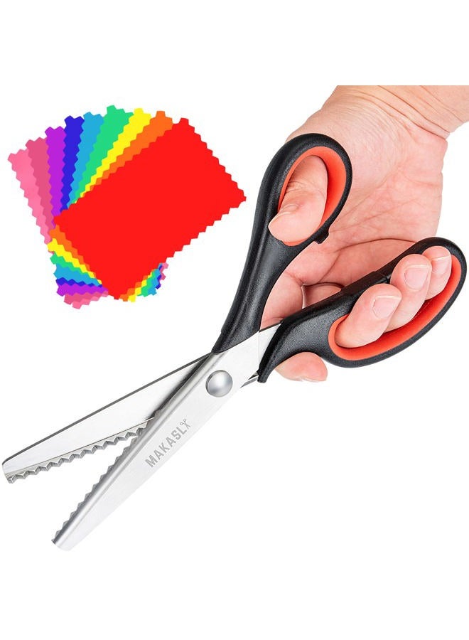 Makasla Pinking Shears Scissors for Fabric, Craft Scissors Decorative Edge, Zig Zag Scissors with Serrated Cutting Edge, Professional Sewing Pinking Shear for Fabric/Leather/Paper Craft (Red) - Image 1
